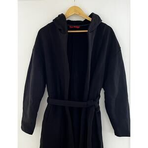 American Giant Women's Fleece Long Coat M/L Black Mid Weight Cotton Hooded Comfy